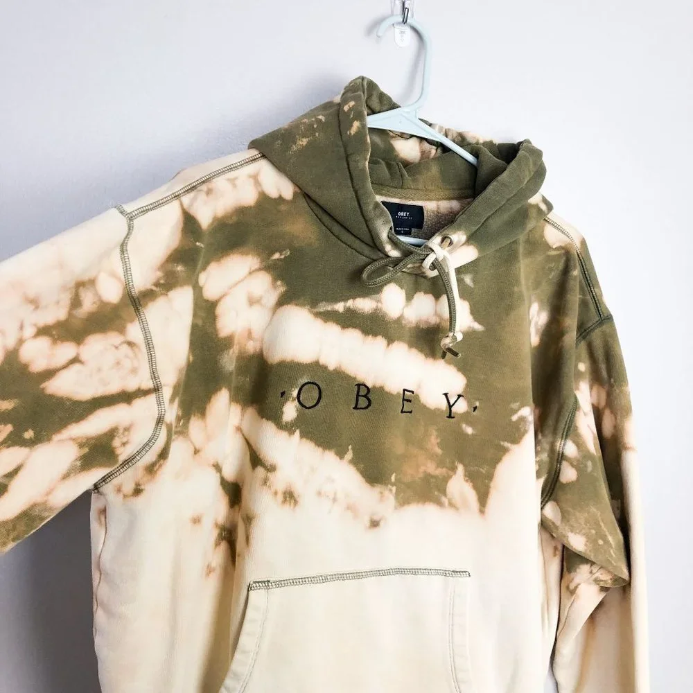 Obey Pullover Hoodie Tie Dye Green Cream Hooded Sweatshirt Mens Large - Picture 4 of 7